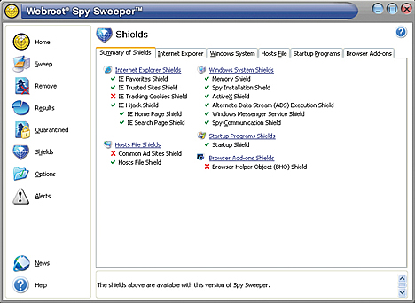 SpySweeper Shield Summary